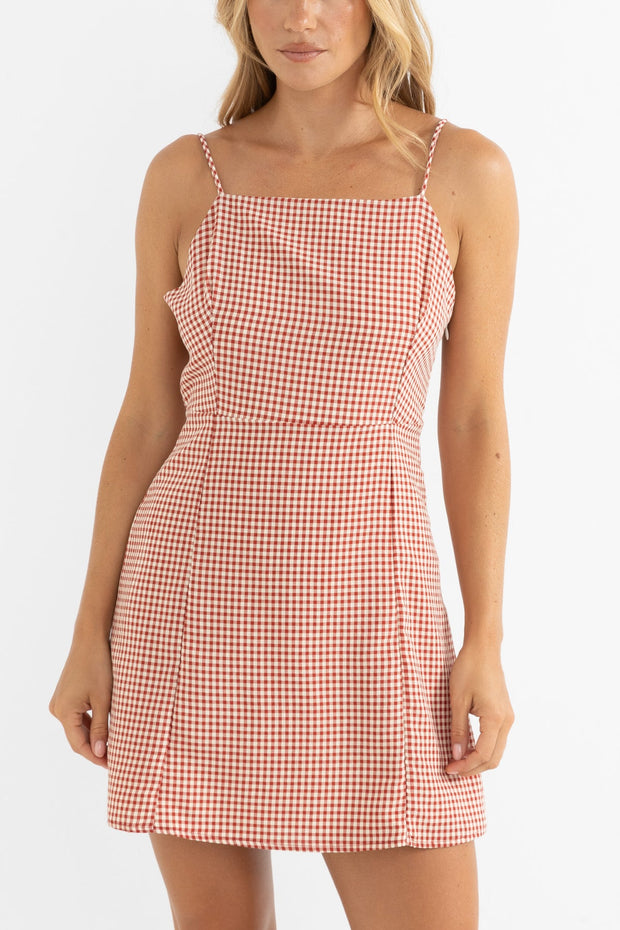 RHYTHM Gingham Mini Pinafore Dress-The Shop Laguna Beach