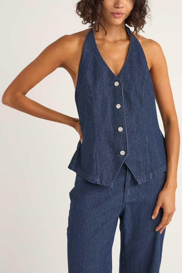 RHYTHM Pinstripe Denim Halter Vest-The Shop Laguna Beach