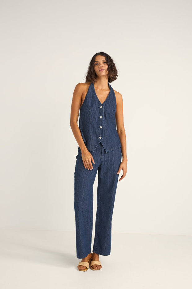 RHYTHM Pinstripe Denim Halter Vest-The Shop Laguna Beach