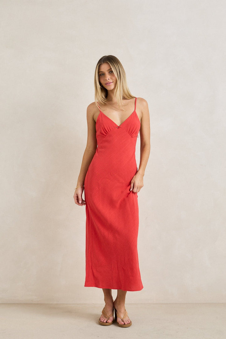 RHYTHM Sunny Days Linen Bias Midi Dress-The Shop Laguna Beach