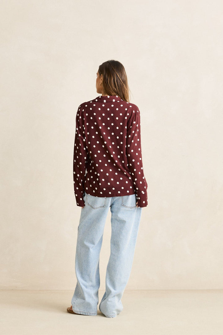 RHYTHM Polka Dot Tie-Front Long Sleeve Top-The Shop Laguna Beach
