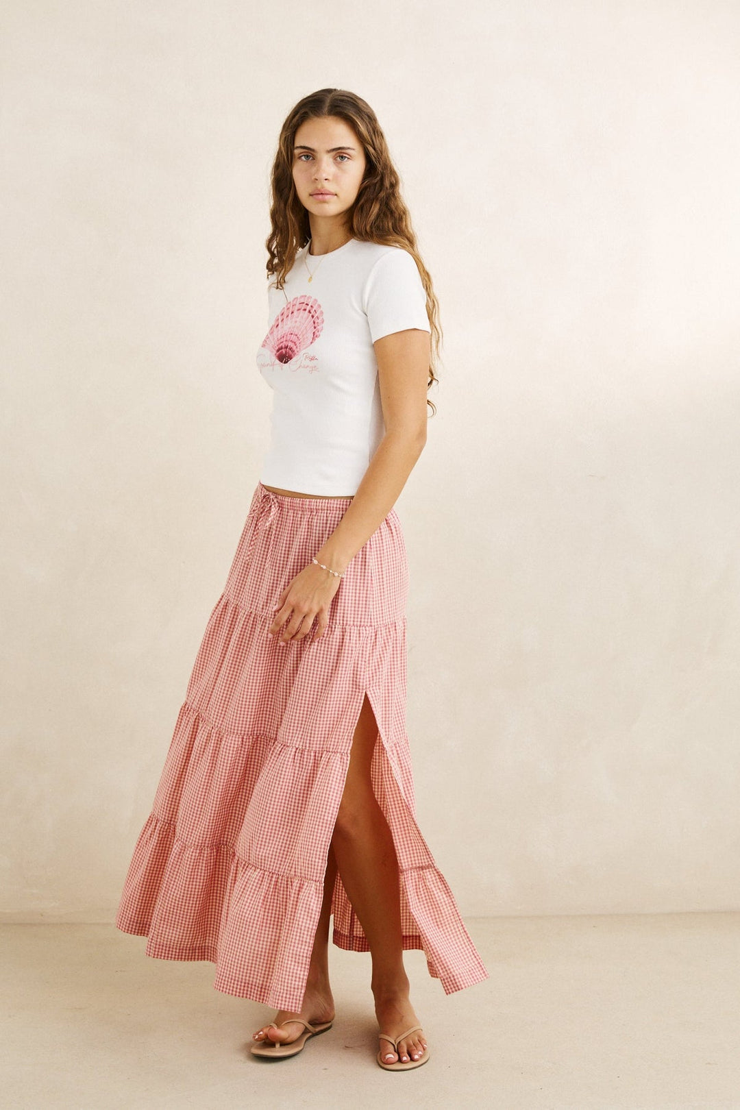RHYTHM Lola Check Tiered Maxi Skirt-The Shop Laguna Beach