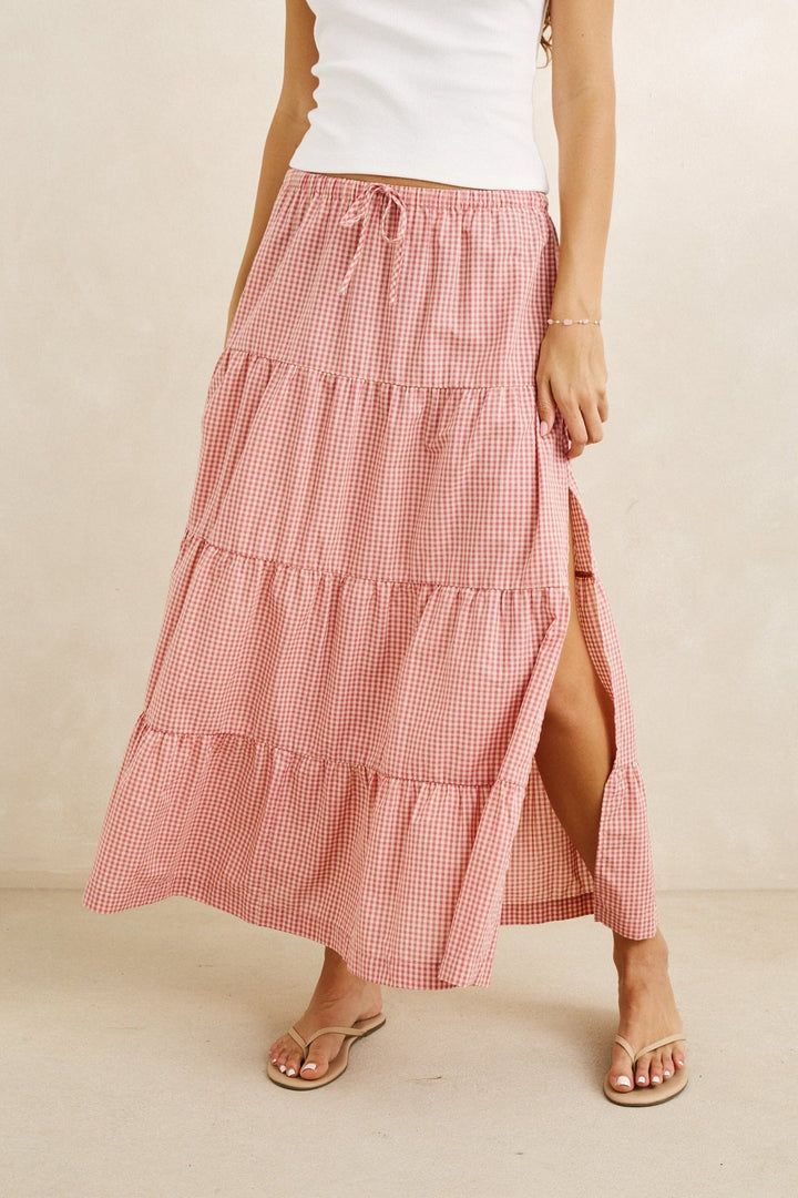 RHYTHM Lola Check Tiered Maxi Skirt-The Shop Laguna Beach
