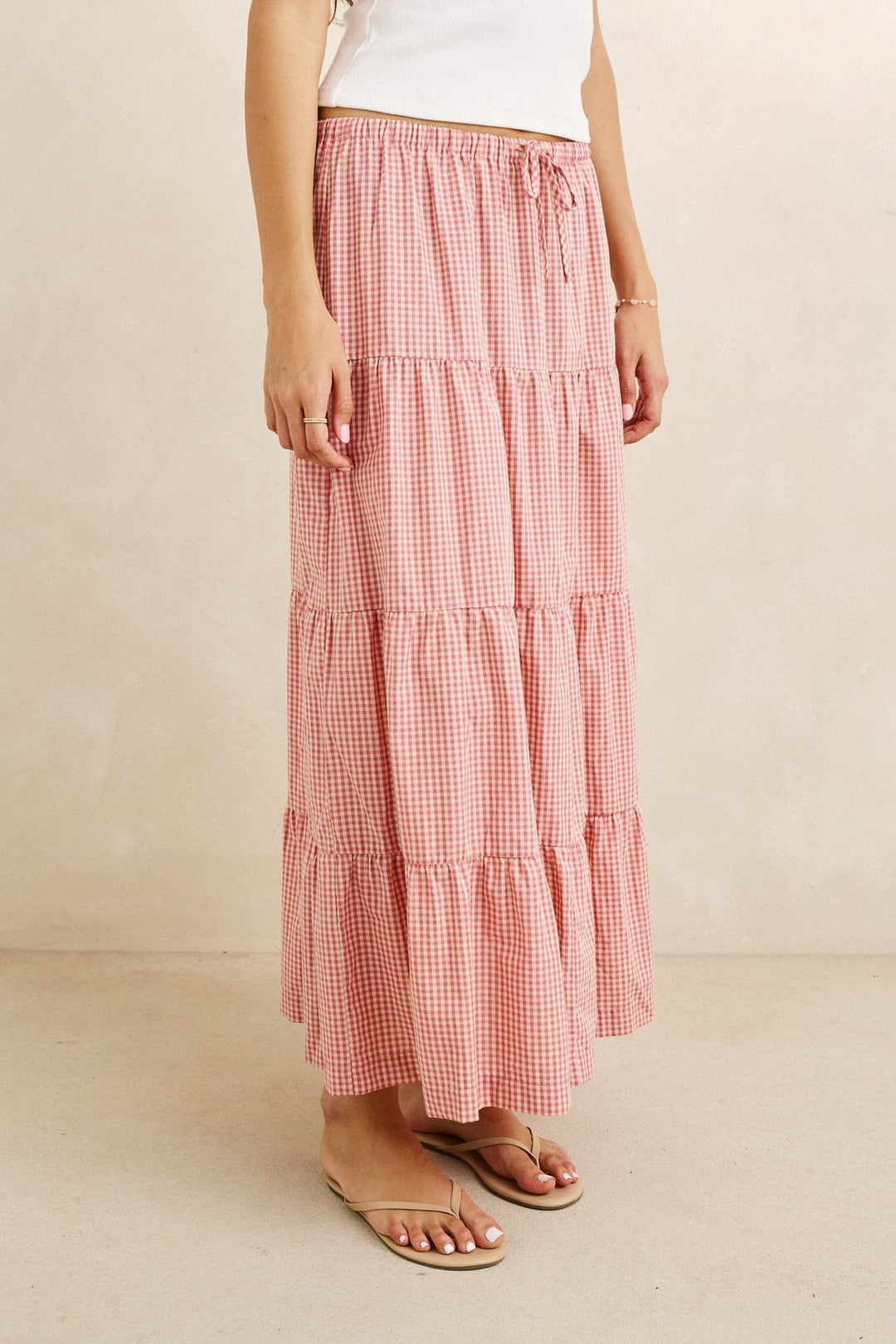 RHYTHM Lola Check Tiered Maxi Skirt-The Shop Laguna Beach