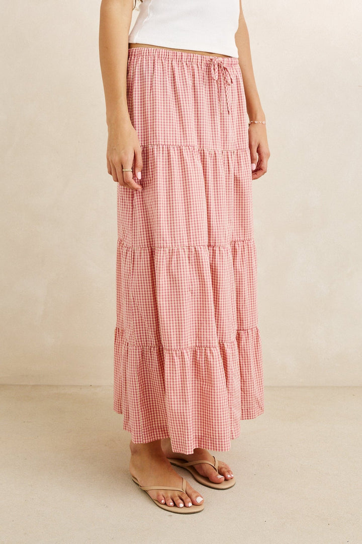 RHYTHM Lola Check Tiered Maxi Skirt-The Shop Laguna Beach