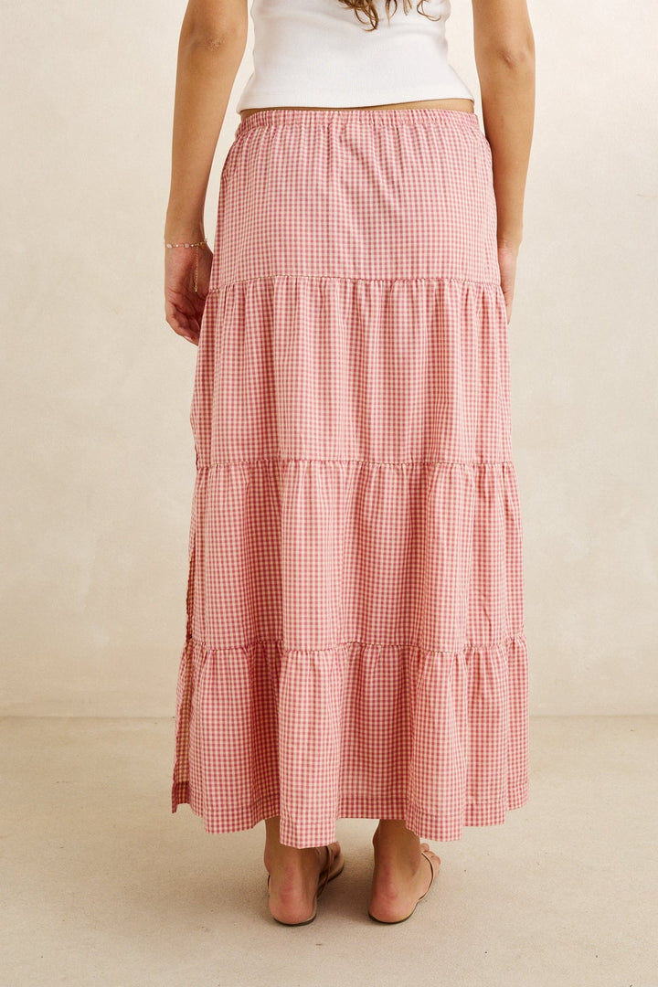 RHYTHM Lola Check Tiered Maxi Skirt-The Shop Laguna Beach