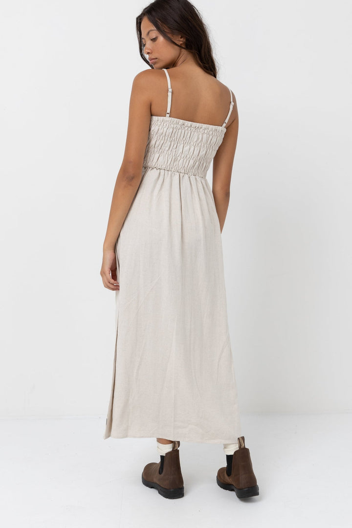 RHYTHM Classic Shirred Midi Dress-The Shop Laguna Beach