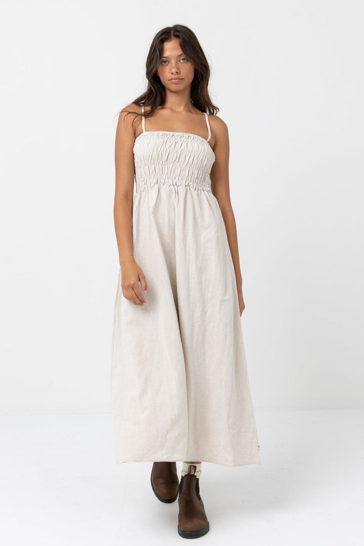 RHYTHM Classic Shirred Midi Dress-The Shop Laguna Beach