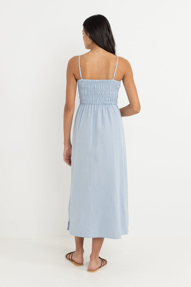 RHYTHM Classic Shirred Linen Midi Dress-The Shop Laguna Beach