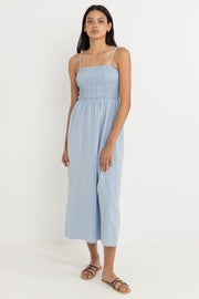 RHYTHM Classic Shirred Linen Midi Dress-The Shop Laguna Beach