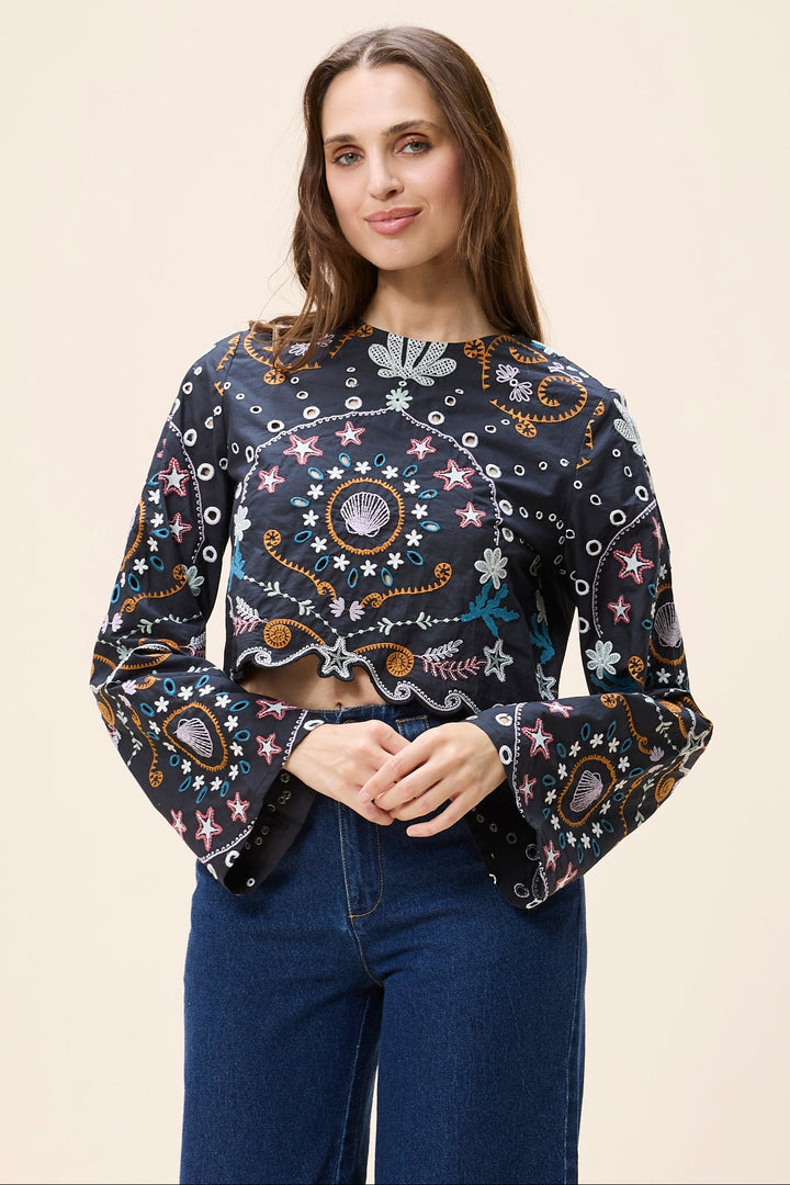 CLEOBELLA Leela Embroidered Long Sleeve Top-The Shop Laguna Beach
