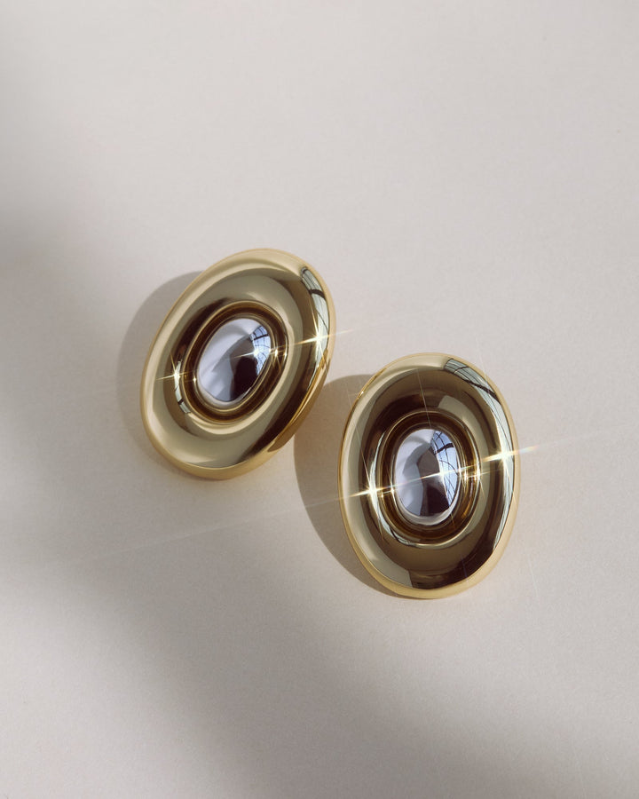 LUV AJ Two Tone Chrome Orb Studs - Gold-The Shop Laguna Beach