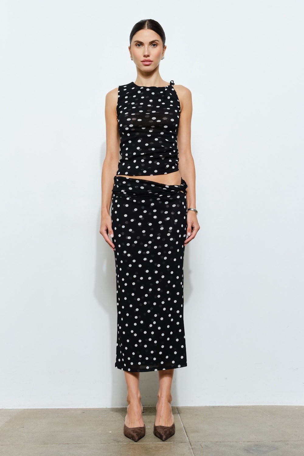 KEEN THE LABEL Petra Polka Mesh Midi Skirt-The Shop Laguna Beach