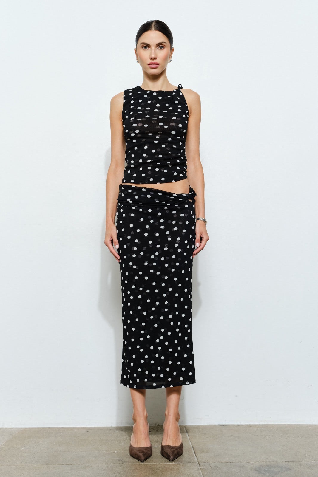 KEEN THE LABEL Petra Polka Mesh Midi Skirt-The Shop Laguna Beach