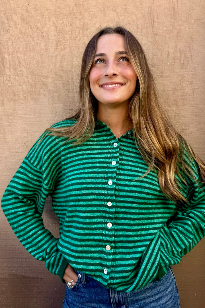 KEEN THE LABEL Braden Rolled Stripe Cardigan Sweater-The Shop Laguna Beach