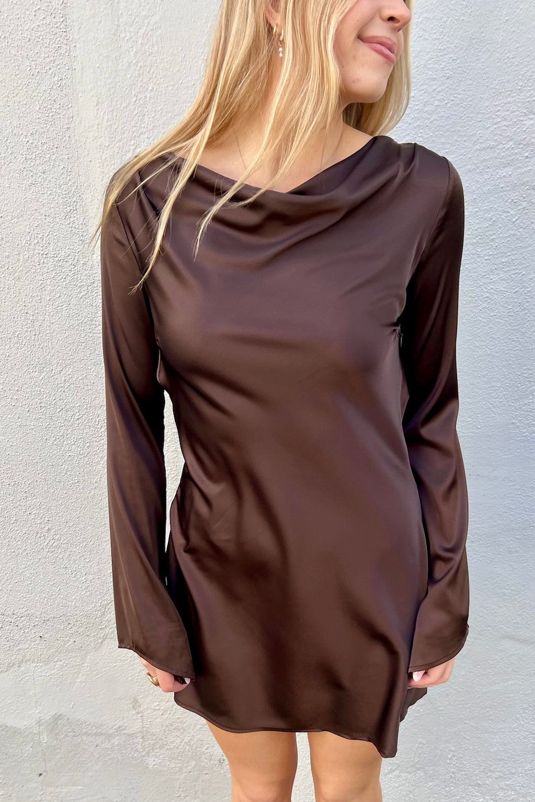 KEEN THE LABEL Mavis Satin Open-Back Long Sleeve Dress-The Shop Laguna Beach
