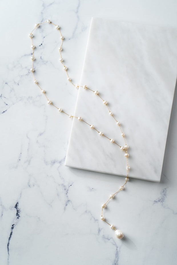 GOUPI Lariat Pearl Rosario Necklace-The Shop Laguna Beach