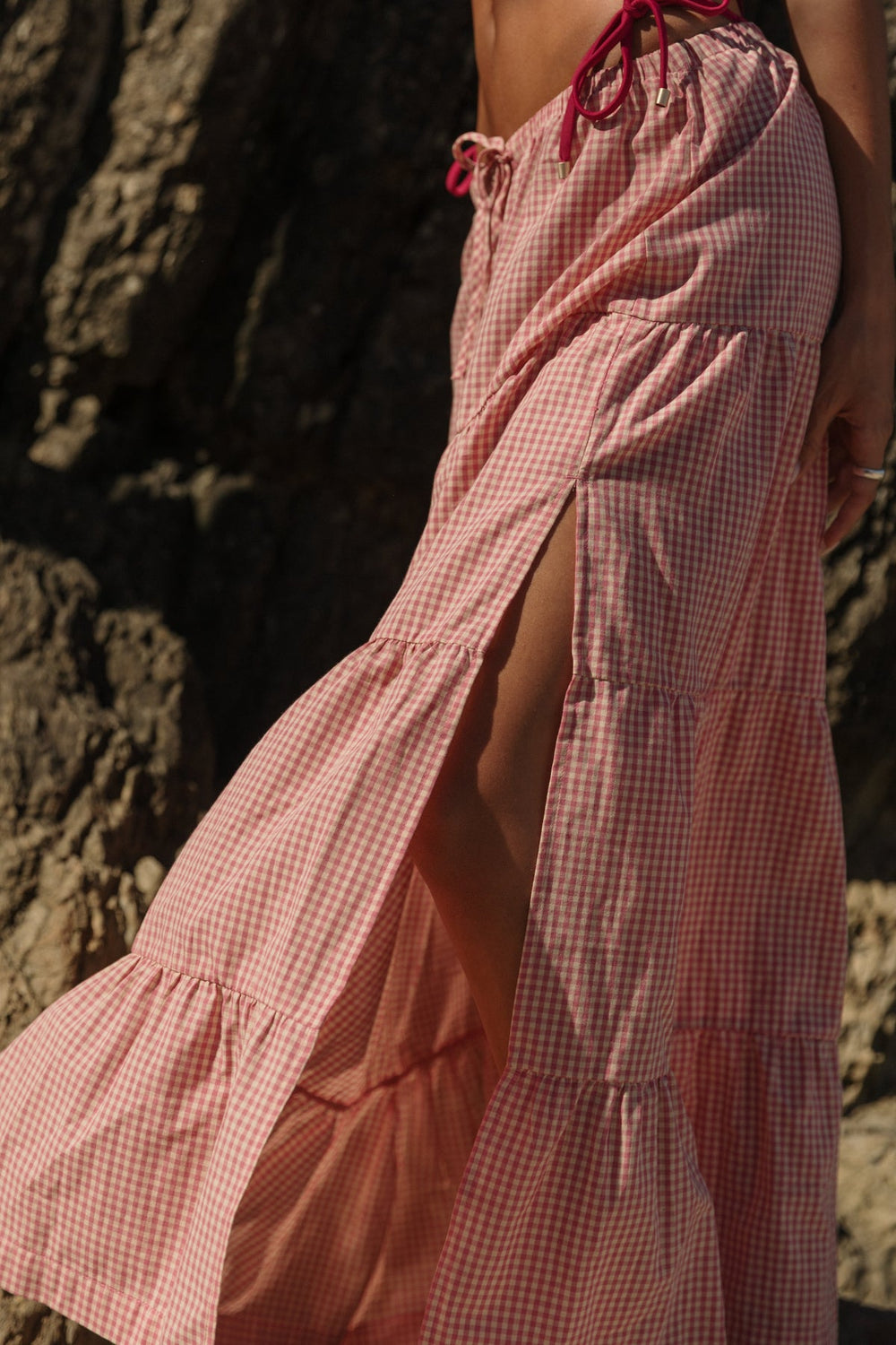 RHYTHM Lola Check Tiered Maxi Skirt-The Shop Laguna Beach