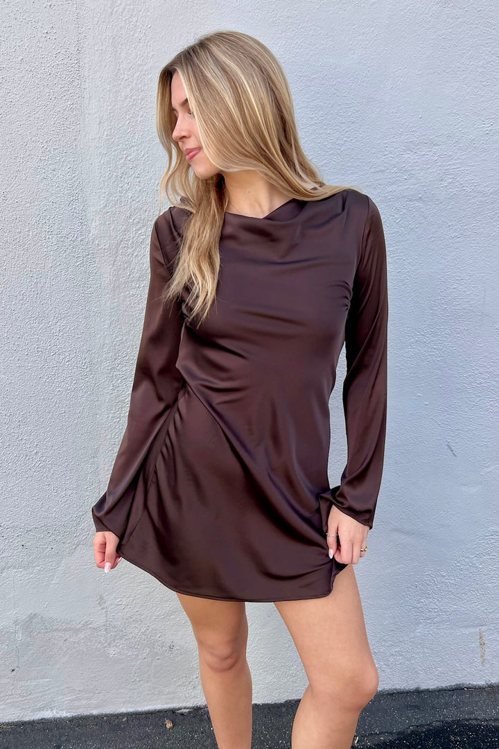 KEEN THE LABEL Mavis Satin Open-Back Long Sleeve Dress-The Shop Laguna Beach