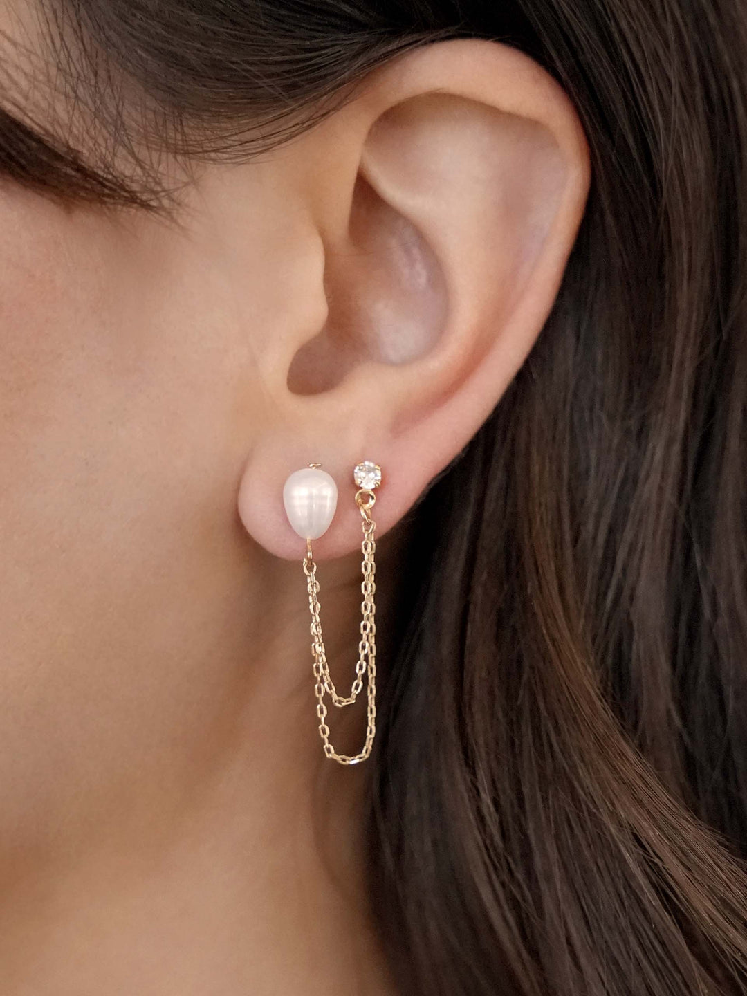 ETTIKA Double Piercing Freshwater Pearl Earring