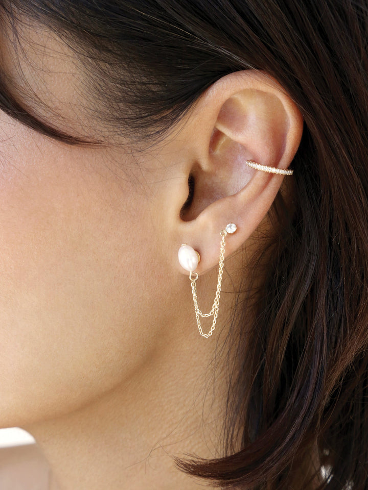 ETTIKA Double Piercing Freshwater Pearl Earring