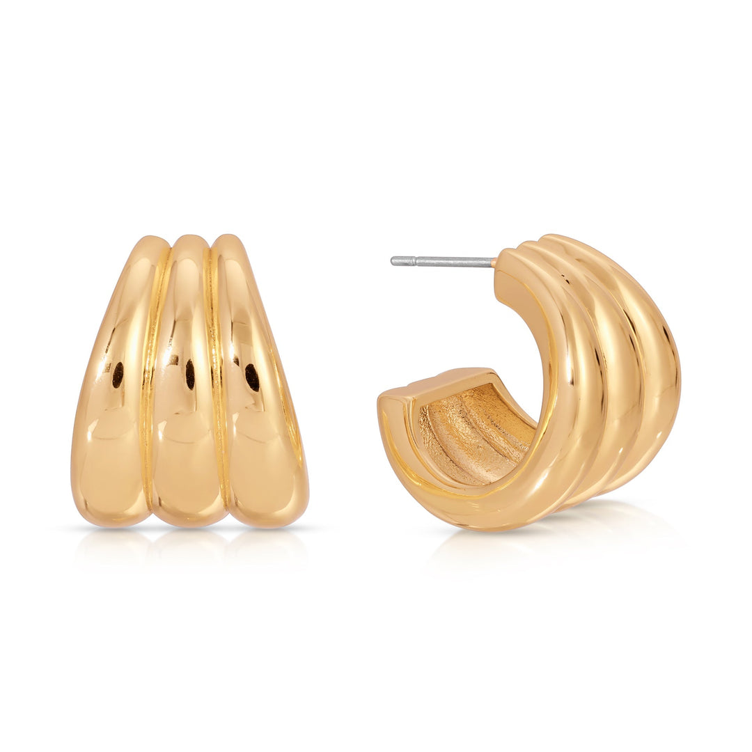 ETTIKA Triple Ribbed 18K Gold-Plated Hoops-The Shop Laguna Beach