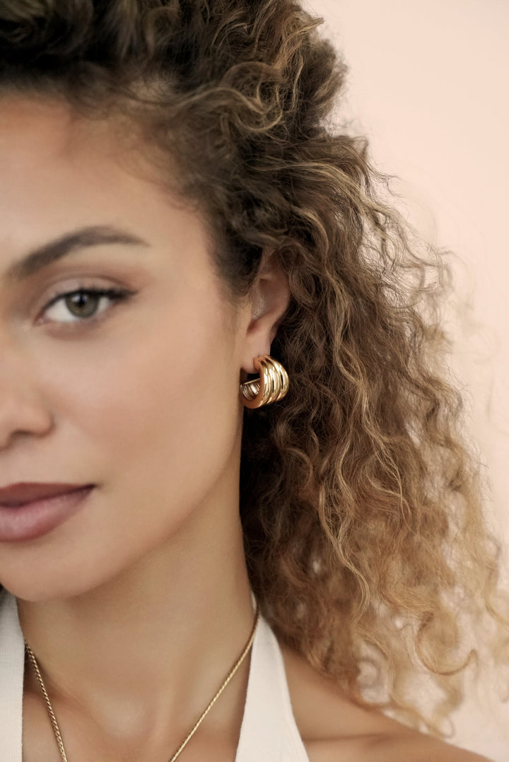 ETTIKA Triple Ribbed 18K Gold-Plated Hoops-The Shop Laguna Beach