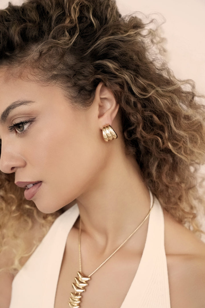 ETTIKA Triple Ribbed 18K Gold-Plated Hoops-The Shop Laguna Beach