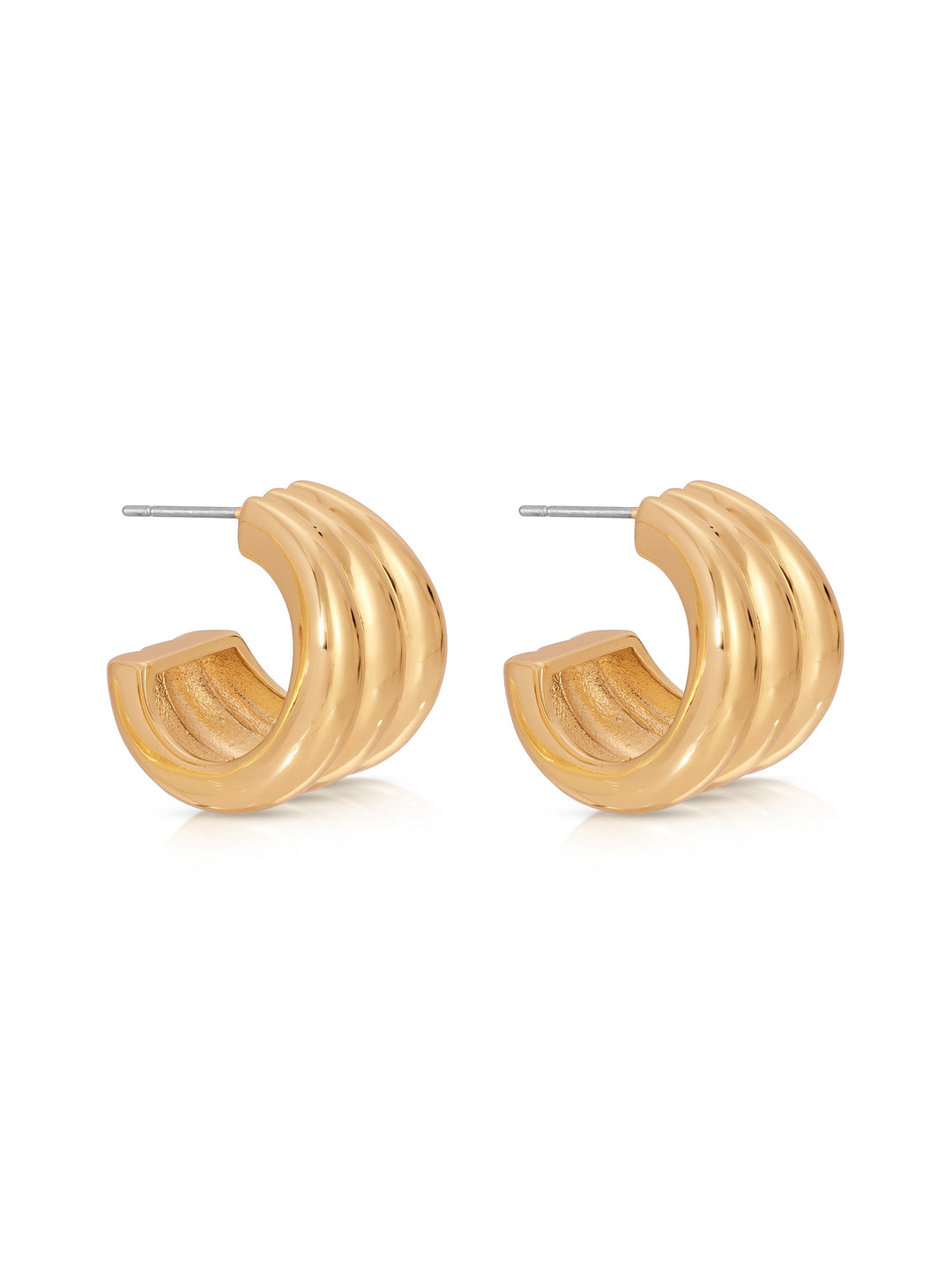 ETTIKA Triple Ribbed 18K Gold-Plated Hoops-The Shop Laguna Beach