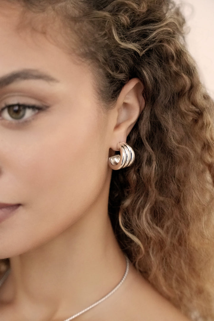 ETTIKA Triple Ribbed 18K Gold-Plated Hoops-The Shop Laguna Beach