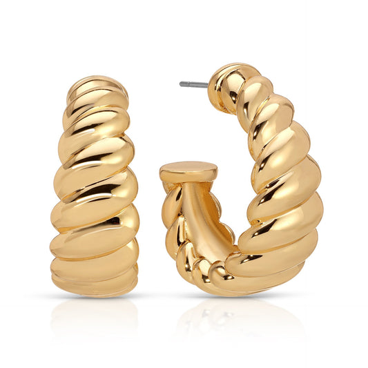 ETTIKA Modern Ribbed 18K Gold-Plated Hoops-The Shop Laguna Beach