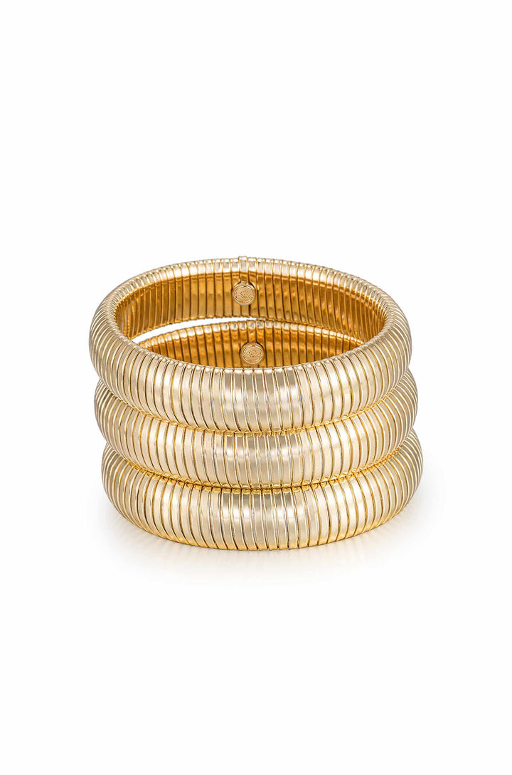ETTIKA Flex Snake Chain 18kt Stretch Bangle Set (3)