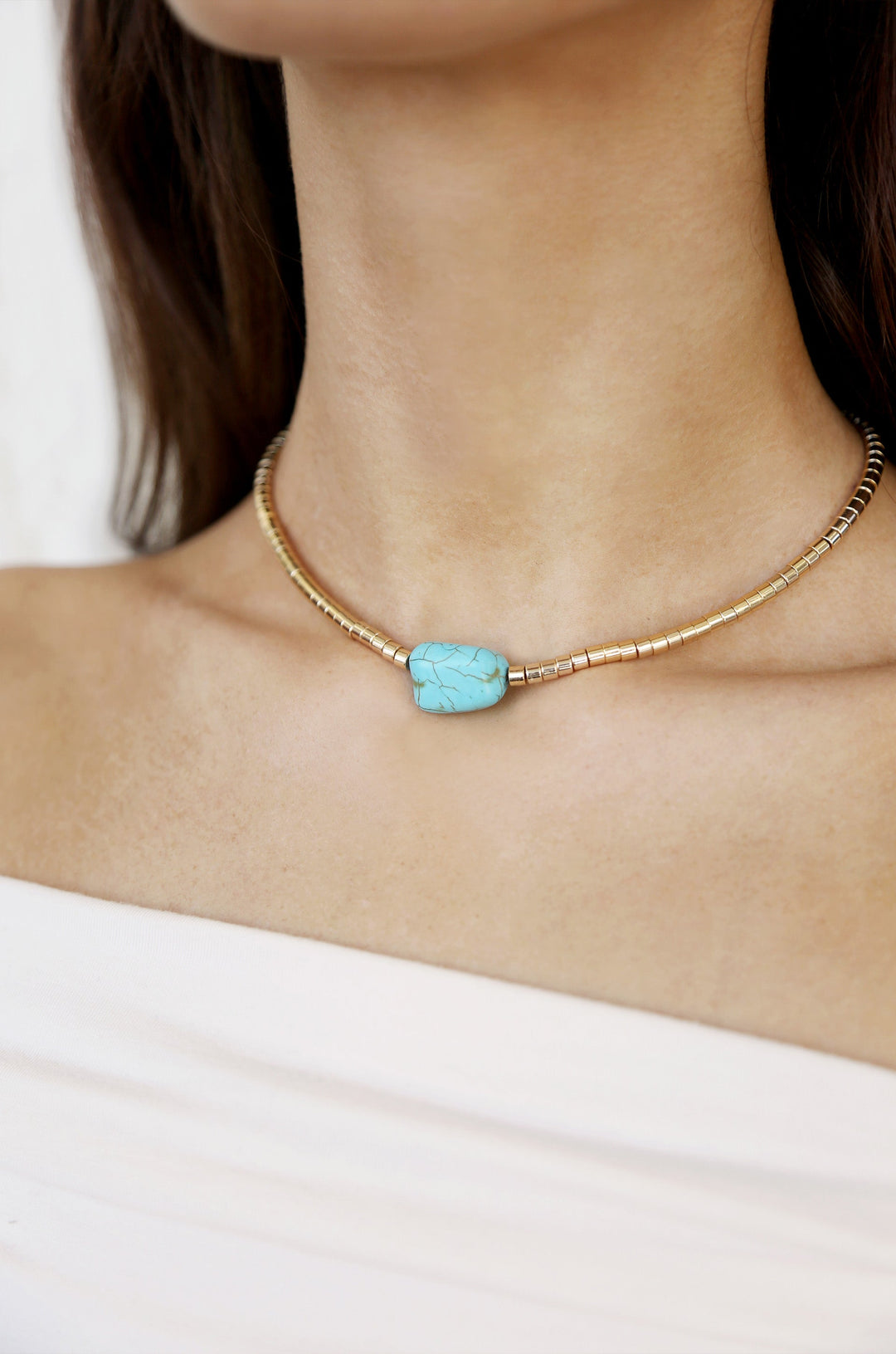 ETTIKA Gold Beaded Turquoise Nugget 18kt Necklace