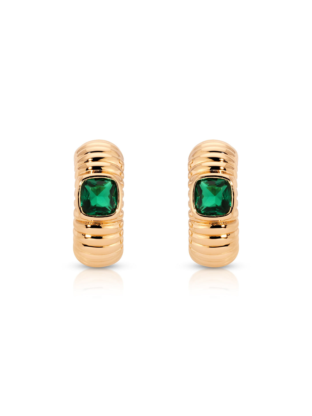 ETTIKA Ribbed Small 18K Gold-Plated Hoops - Emerald-The Shop Laguna Beach