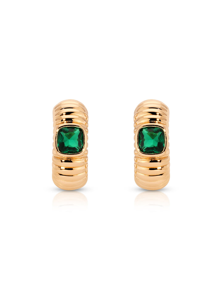 ETTIKA Ribbed Small 18K Gold-Plated Hoops - Emerald-The Shop Laguna Beach