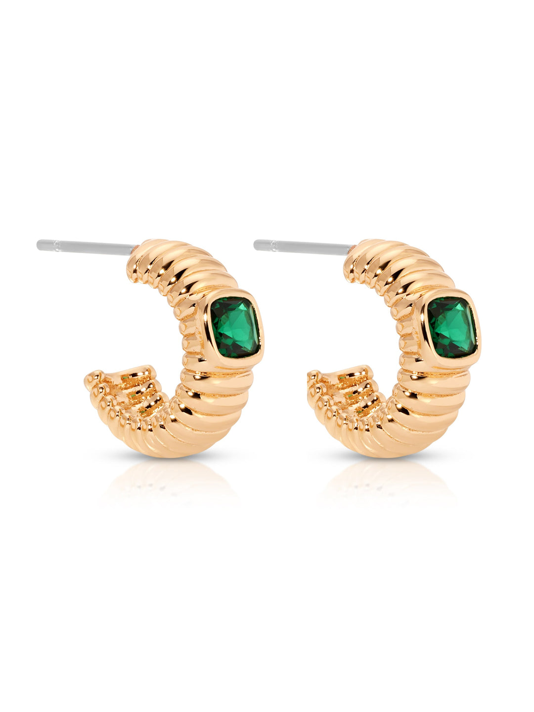 ETTIKA Ribbed Small 18K Gold-Plated Hoops - Emerald-The Shop Laguna Beach