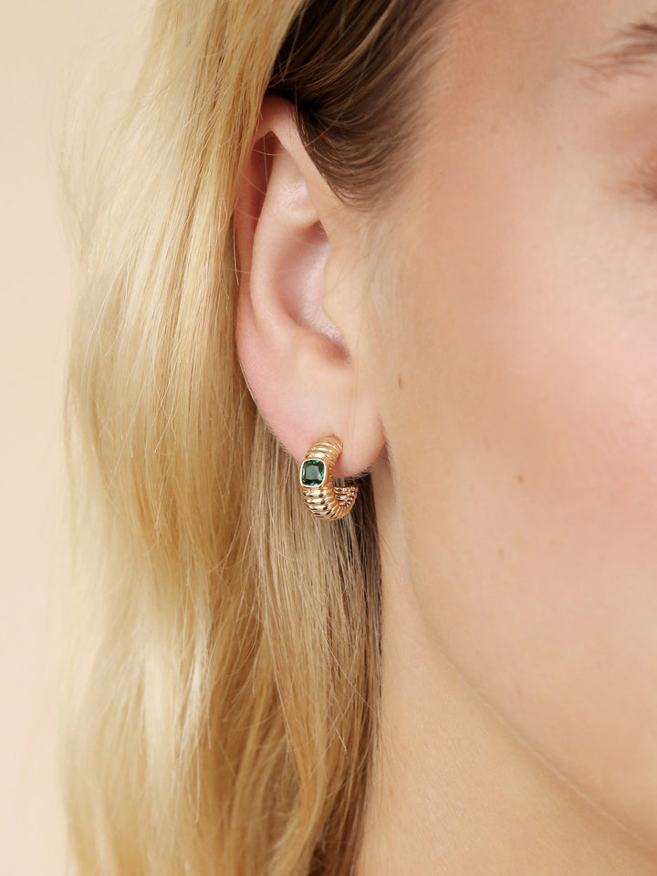 ETTIKA Ribbed Small 18K Gold-Plated Hoops - Emerald-The Shop Laguna Beach