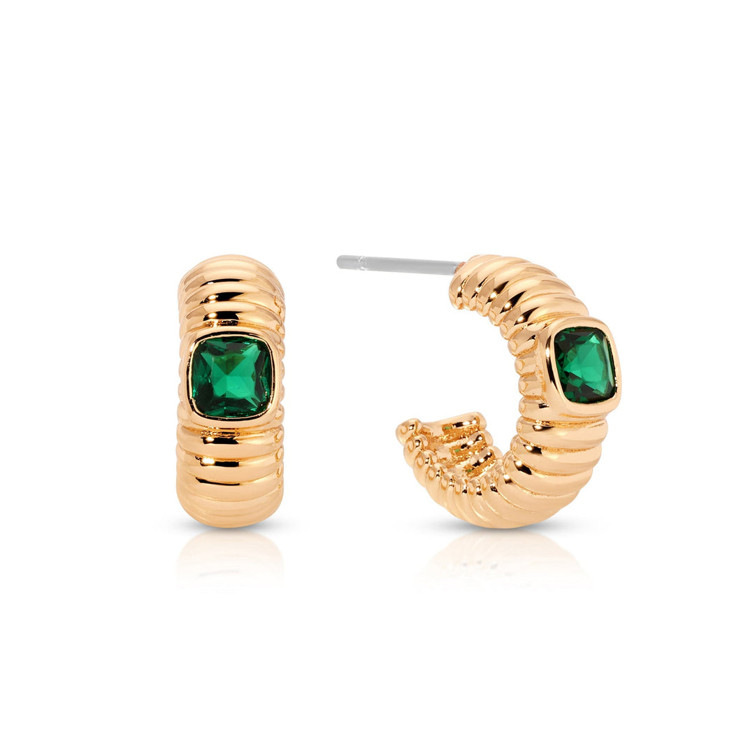 ETTIKA Ribbed Small 18K Gold-Plated Hoops - Emerald-The Shop Laguna Beach
