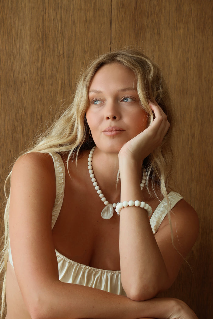 MAY MARTIN Veda Mother of Pearl Beaded Necklace-The Shop Laguna Beach