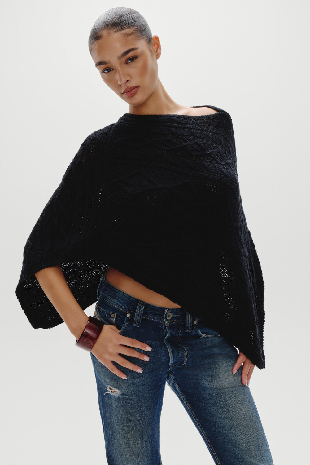 FRANKIES BIKINIS Aspen Cableknit Poncho Sweater-The Shop Laguna Beach