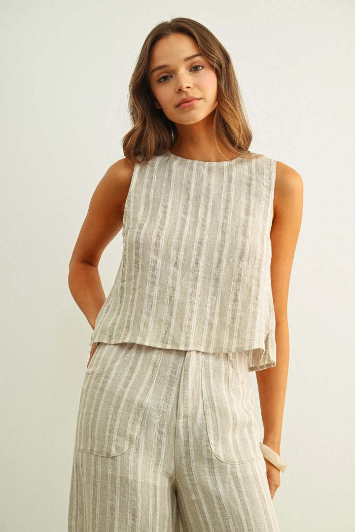KEEN THE LABEL Stratton Twist Linen Tank-The Shop Laguna Beach