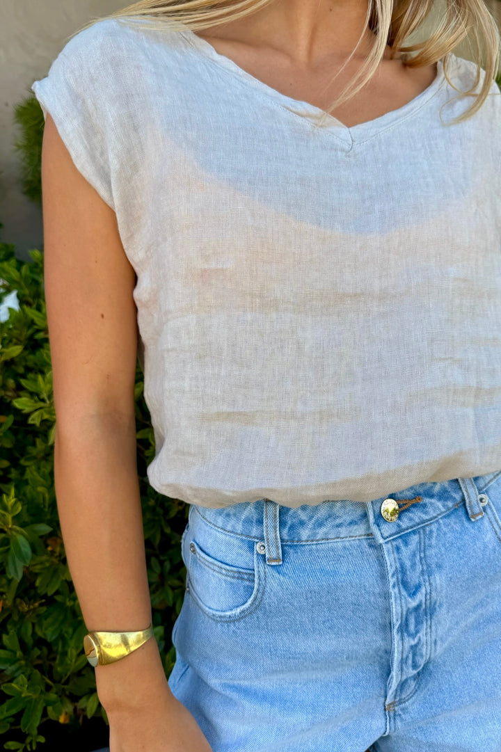 KEEN THE LABEL Kay Linen V-Neck Top-The Shop Laguna Beach