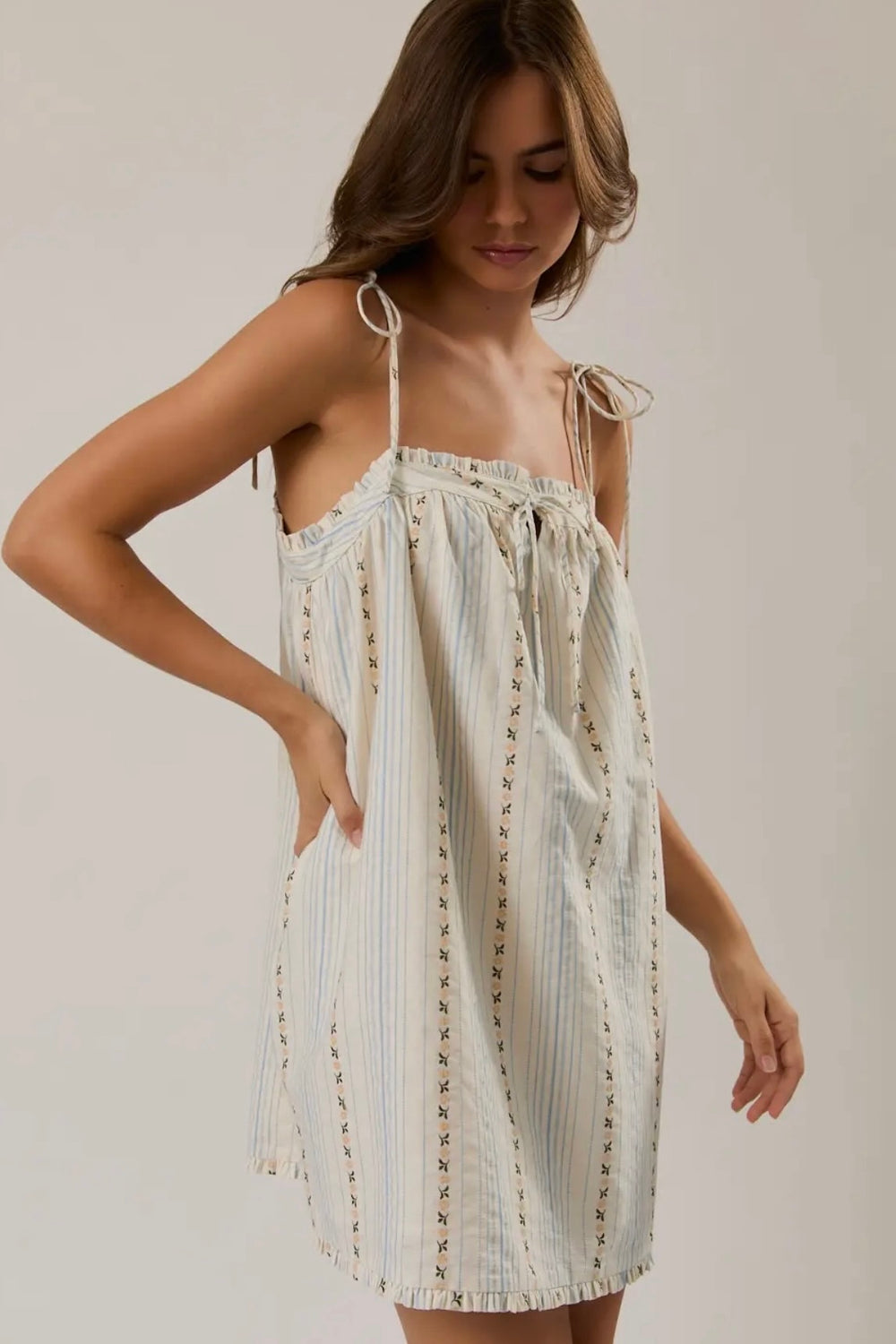KEEN THE LABEL Vivianna Floral Stripe Mini Dress-The Shop Laguna Beach