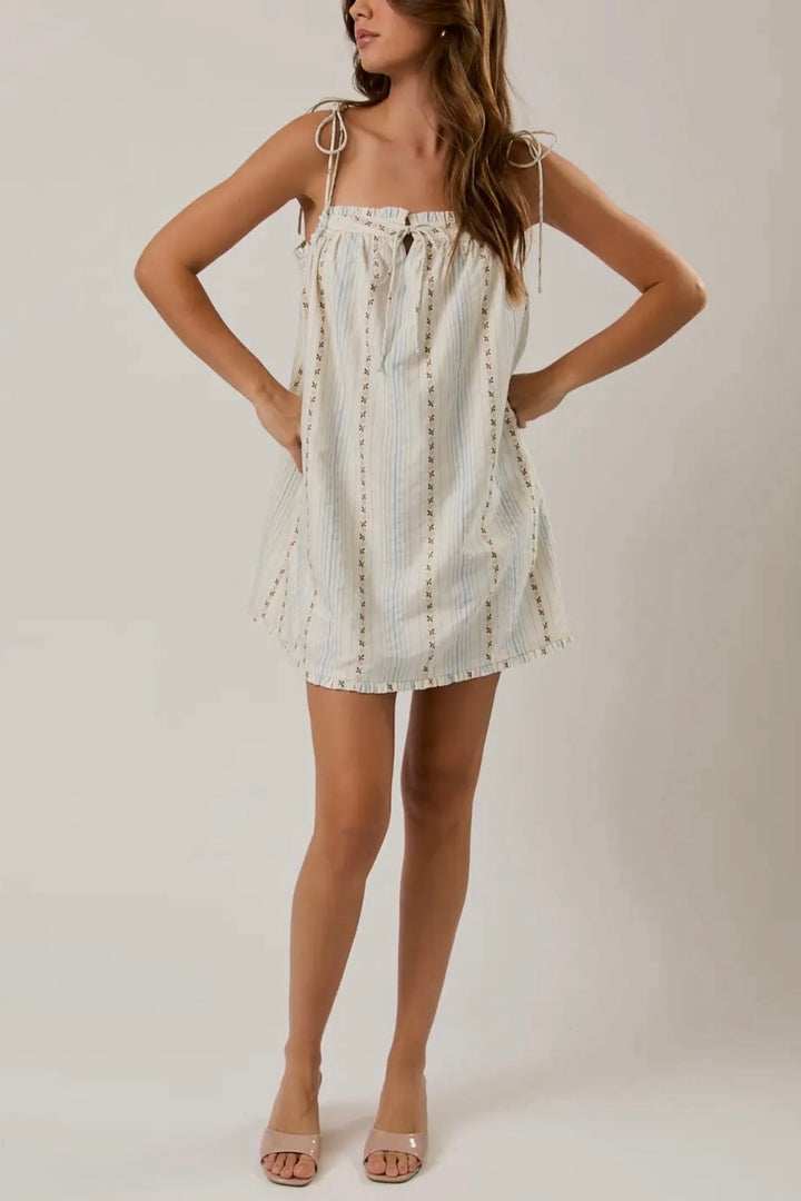 KEEN THE LABEL Vivianna Floral Stripe Mini Dress-The Shop Laguna Beach