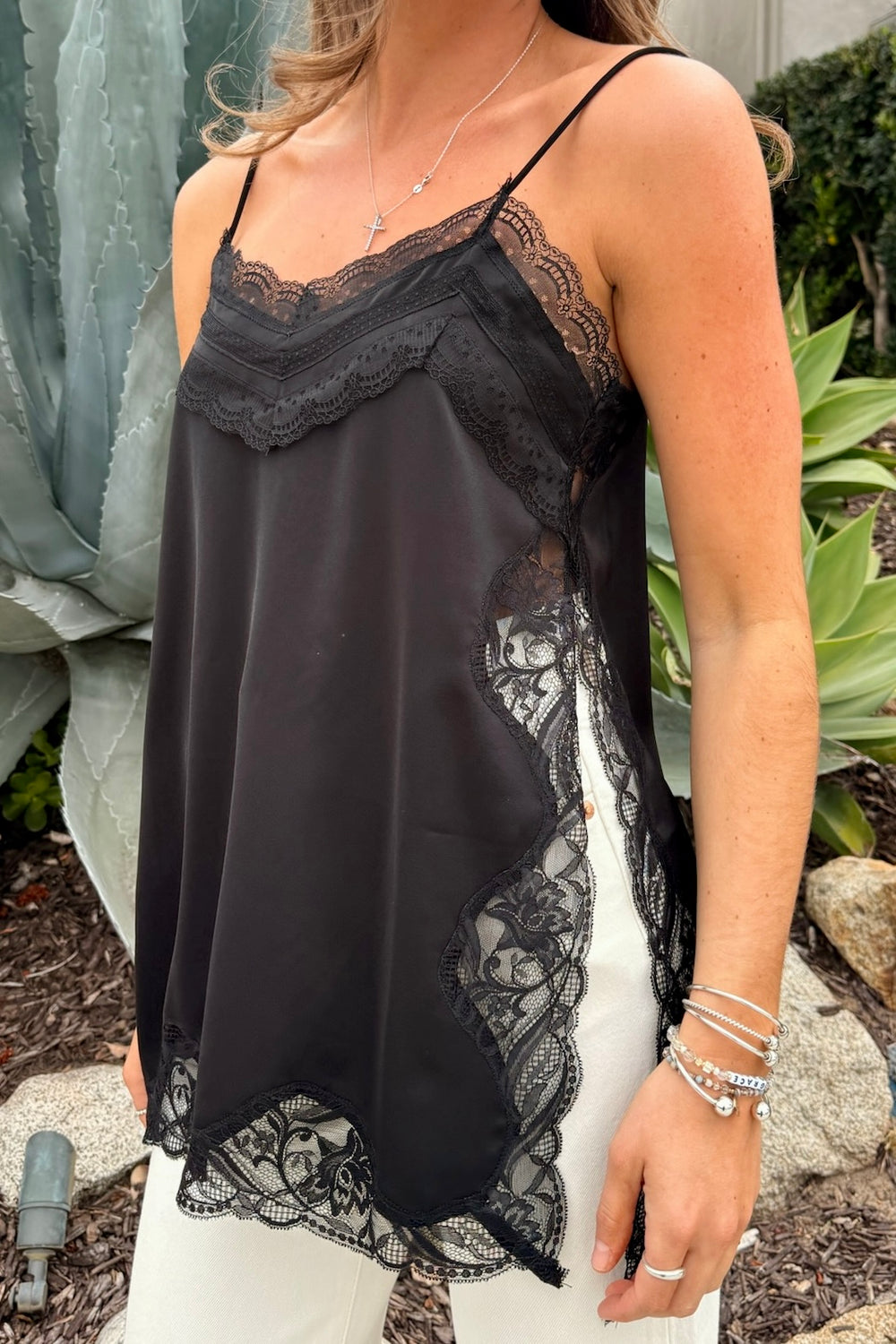 KEEN THE LABEL Lilah Side-Slit Lace Cami-The Shop Laguna Beach
