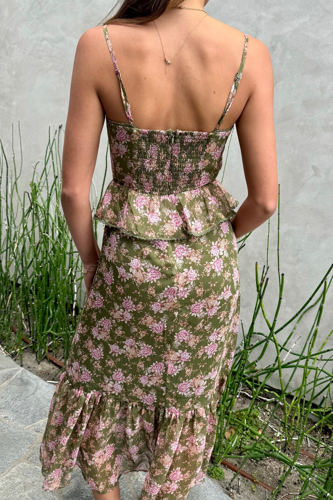 KEEN THE LABEL Antonella Floral Peplum Midi Dress-The Shop Laguna Beach