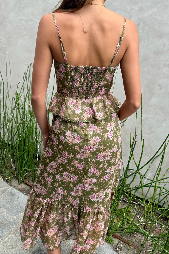 KEEN THE LABEL Antonella Floral Peplum Midi Dress-The Shop Laguna Beach
