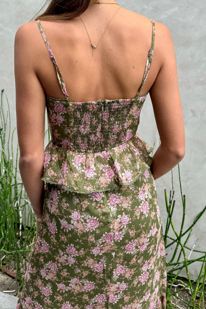 KEEN THE LABEL Antonella Floral Peplum Midi Dress-The Shop Laguna Beach