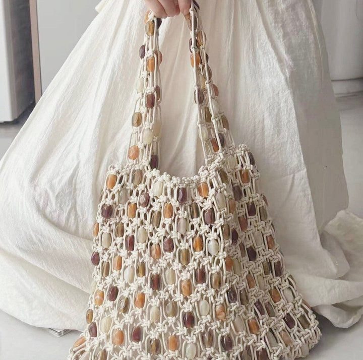 KEEN THE LABEL Handmade Beaded Macrame Shoulder Bag