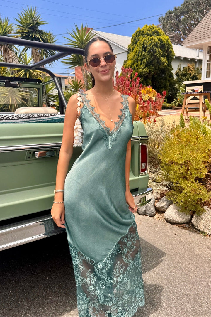 KEEN THE LABEL Beatrice Silky Lace Maxi Dress-The Shop Laguna Beach